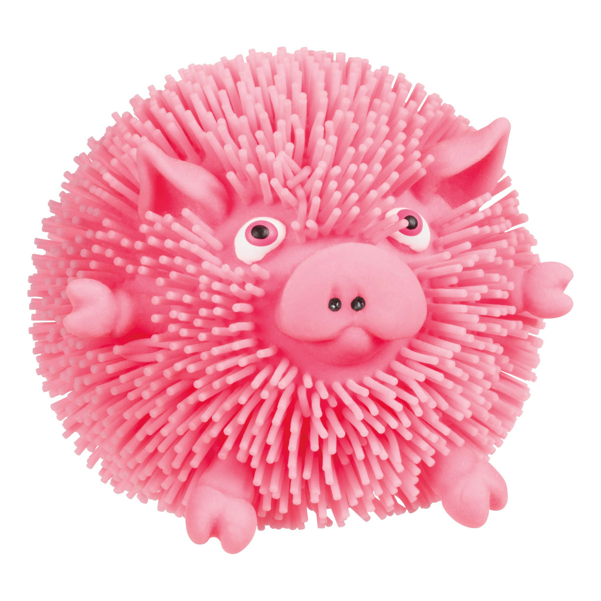 The Farm Fresh Wee Critter Puffs is a round, pink, spiky pig-shaped squish ball with big eyes and tiny legs by Farm Fresh—an ideal sensory or fidget toy shown against a white background.
