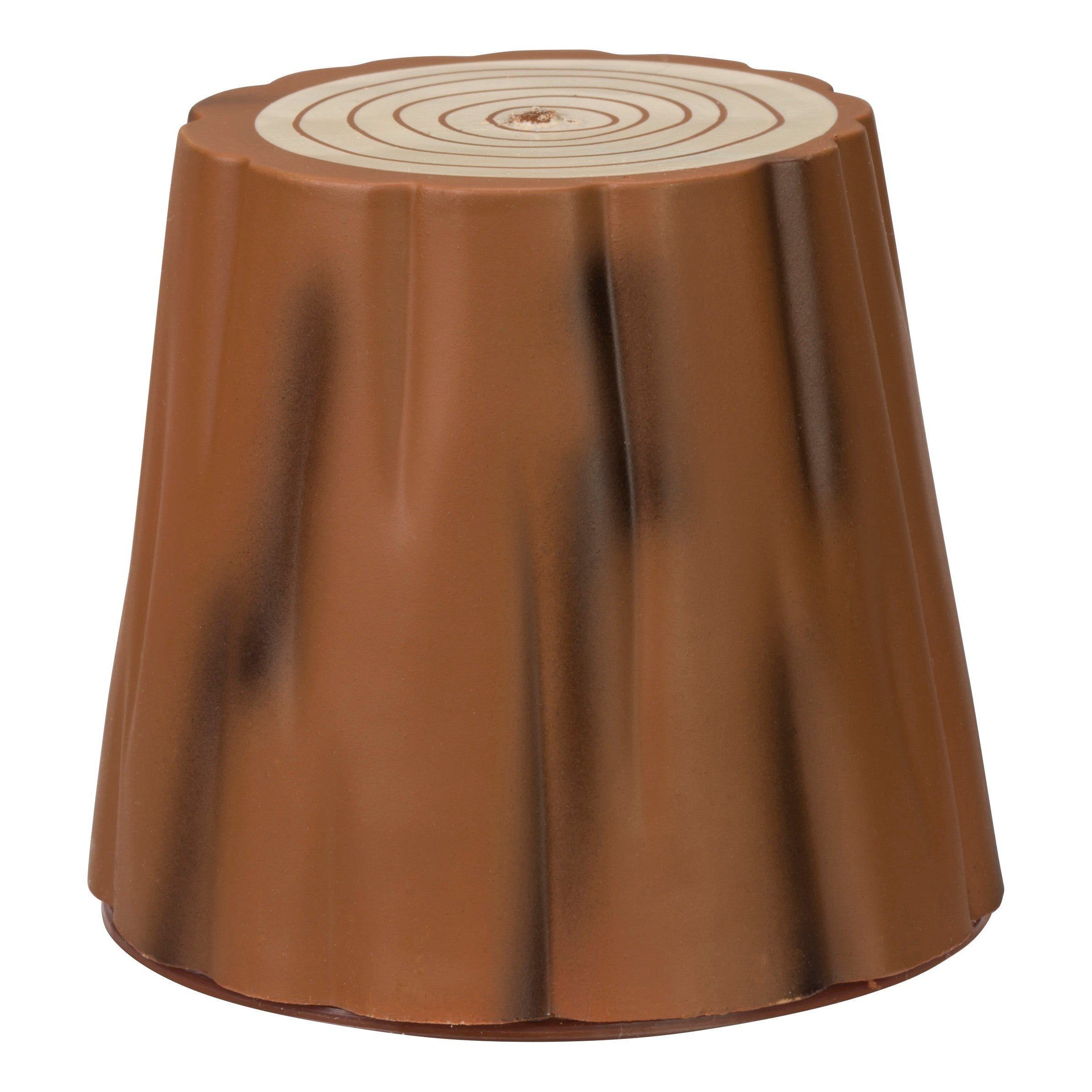 This brown, cylindrical stool with a textured, tree stump design is ideal for displaying your Toysmith Grow Bigfoot toys or other mythical creature collectibles.