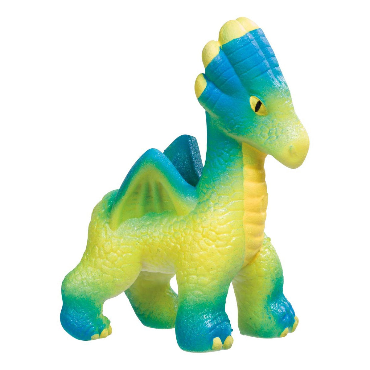 The Toysmith Ginormous Hatchin' Grow Dragon by Toysmith features blue and yellow textured skin, small wings, a ridged back, and a friendly face. It stands on all fours against a white background.