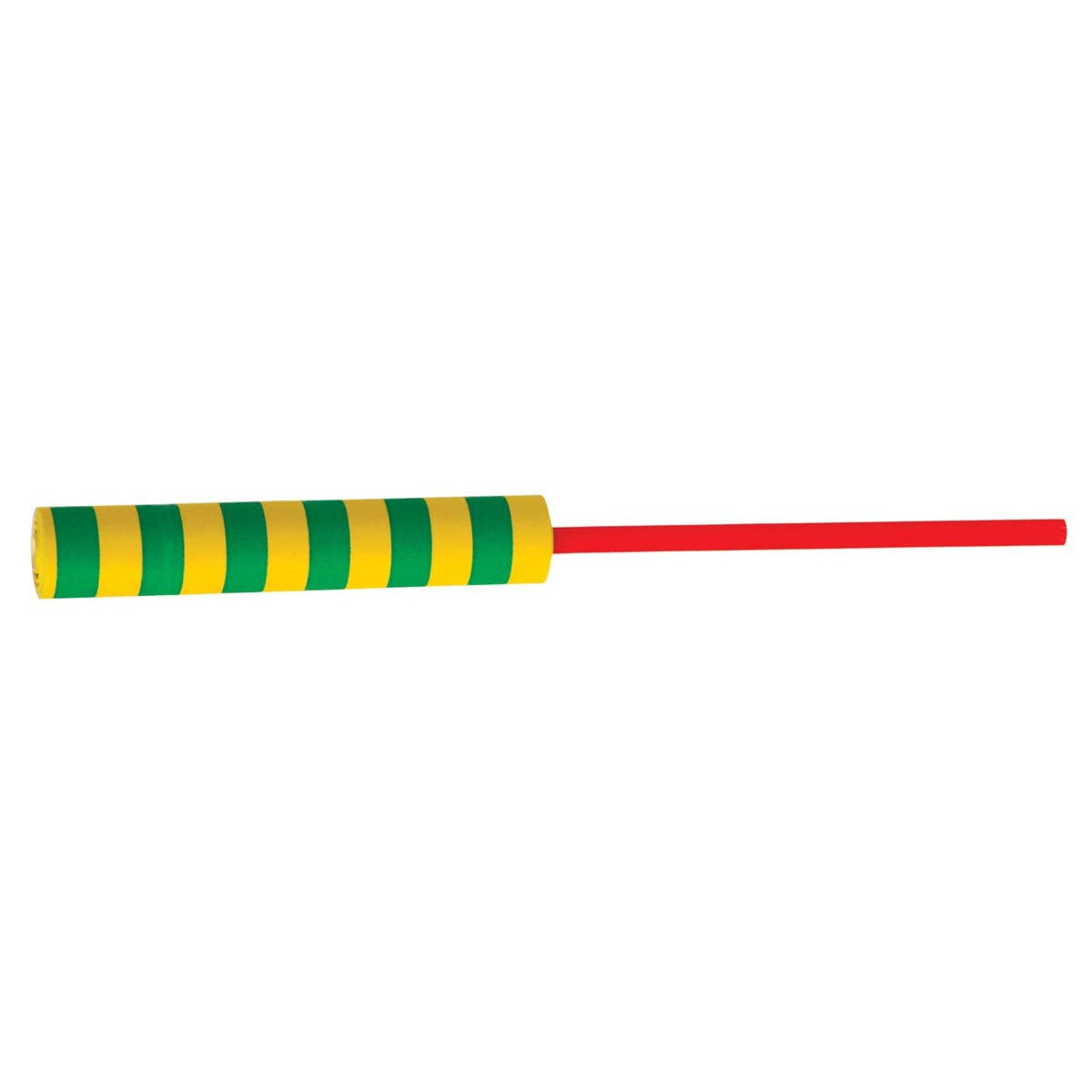 The Neato! Fling Zing Chinese Yo-Yo by Neato! features a striped yellow and green cylindrical design with a long red stick, resembling a playful toy and commonly used for rocket or aerial firework effects.