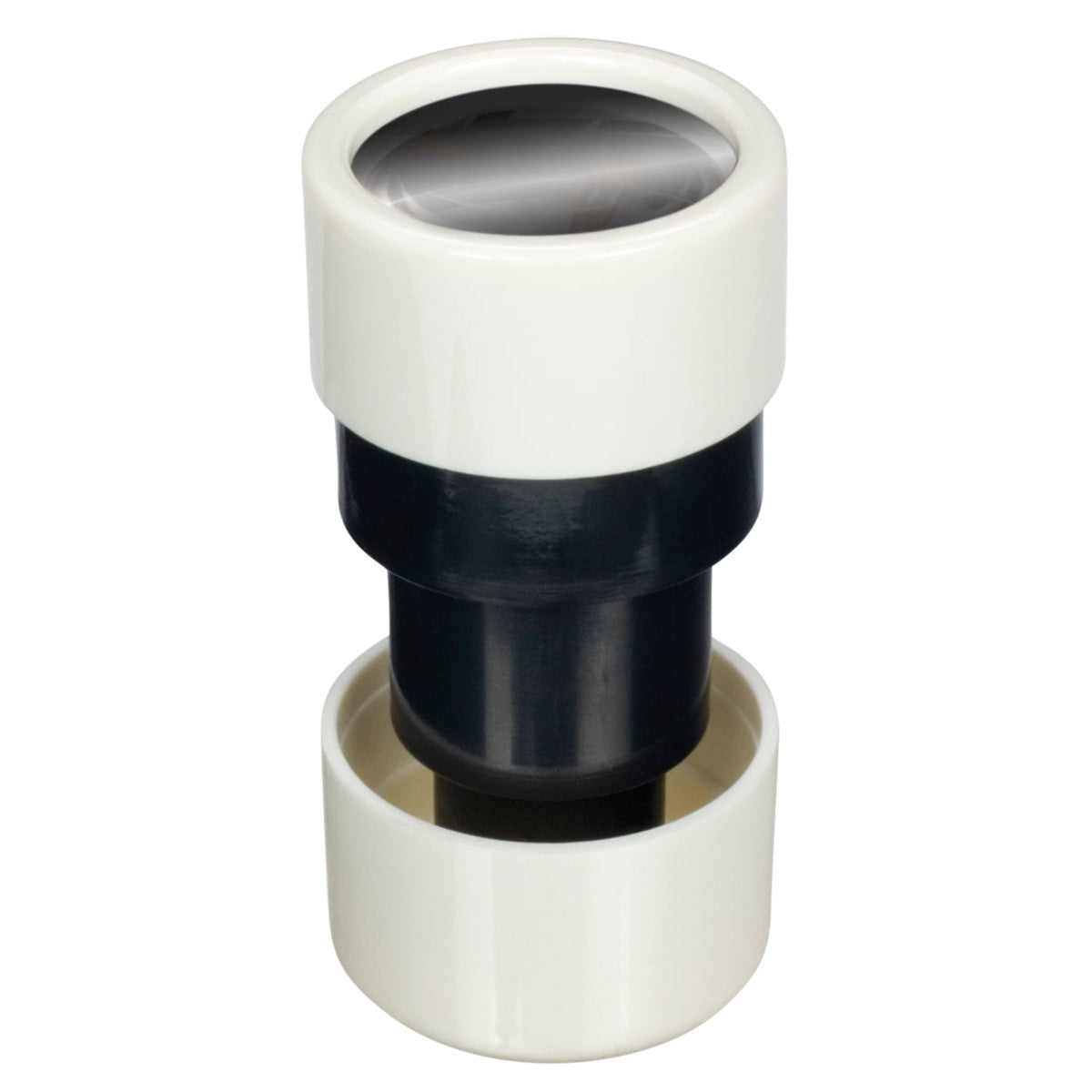 A magnifying glass with a white handle and black detail, ideal for kids' nature exploration. The top has a glass lens for close-up views—a must-have accessory to pair with Toysmith Mini Telescopes by Toysmith.
