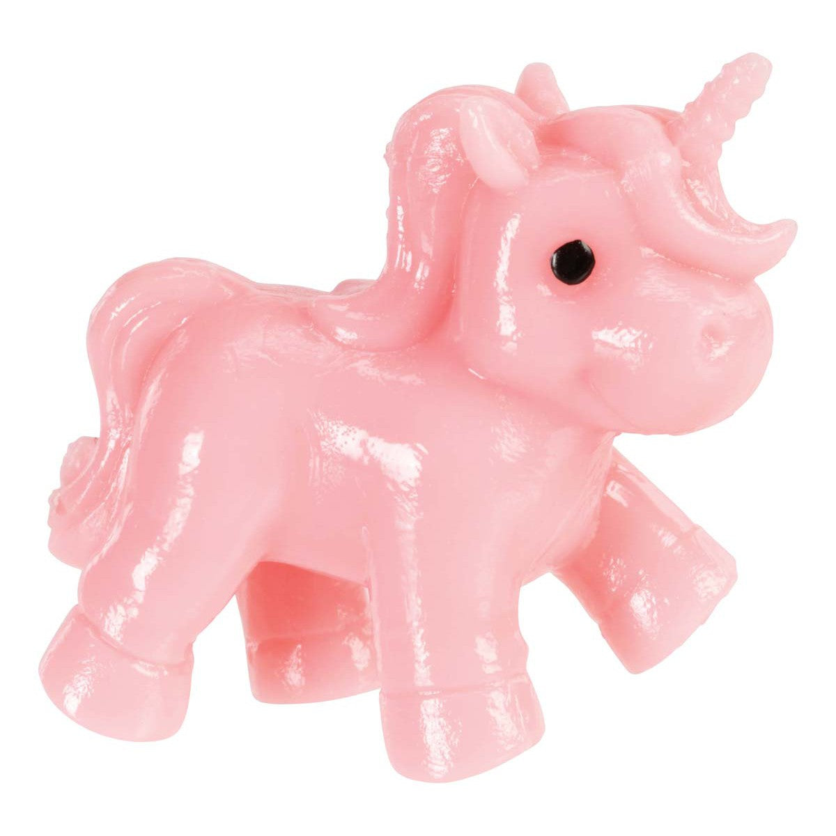 A small, shiny pink unicorn toy stands on four legs—perfect for pairing with Toysmith Bigfoot Scat from Toysmith for imaginative play.
